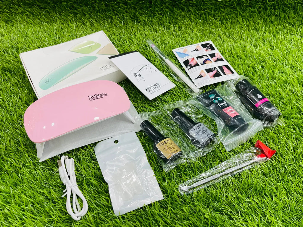 Complete Nude Pink Polygel Nail Kit | 8-Piece Starter Set + UV Lamp