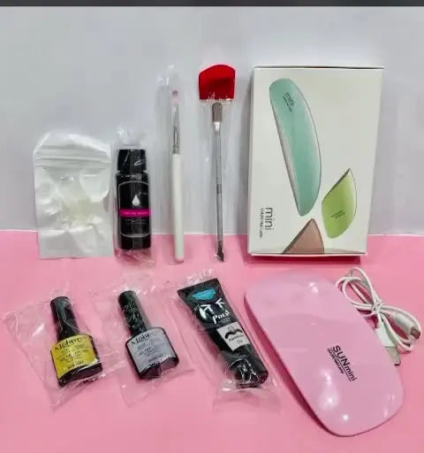 Complete Nude Pink Polygel Nail Kit | 8-Piece Starter Set + UV Lamp