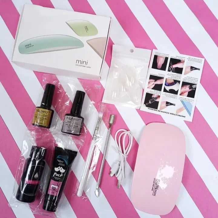 Complete Nude Pink Polygel Nail Kit | 8-Piece Starter Set + UV Lamp