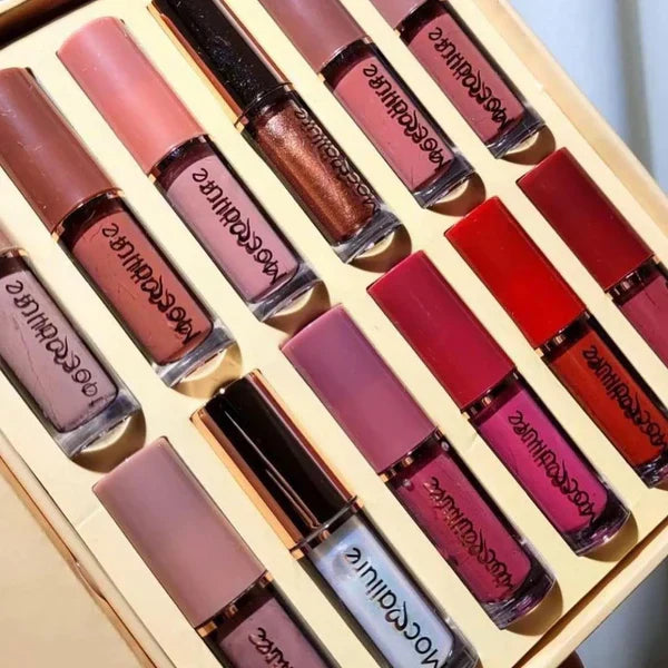 12 Pcs MOCALLURE Matte Lip Kit - Waterproof & Long Lasting (Full Box) - Makeup Basket