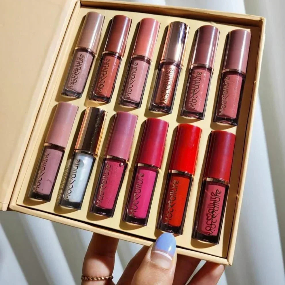 12 Pcs MOCALLURE Matte Lip Kit - Waterproof & Long Lasting (Full Box) - Makeup Basket