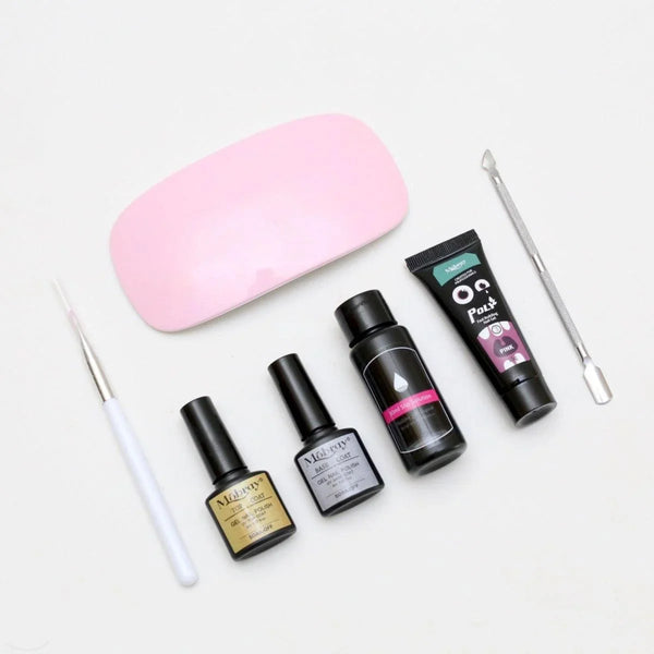 Complete Nude Pink Polygel Nail Kit | 8-Piece Starter Set + UV Lamp