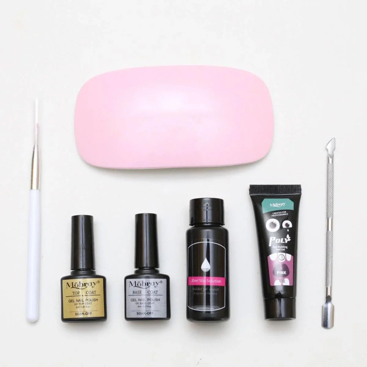 Complete Nude Pink Polygel Nail Kit | 8-Piece Starter Set + UV Lamp